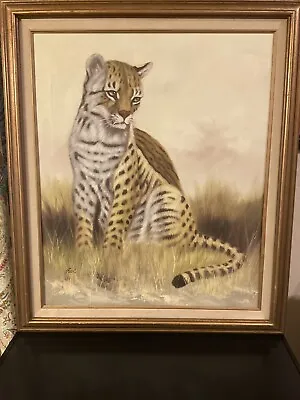 Excellent VTG Original Signed SNOW LEOPARD LARGE 29”x25” Framed COA • $139