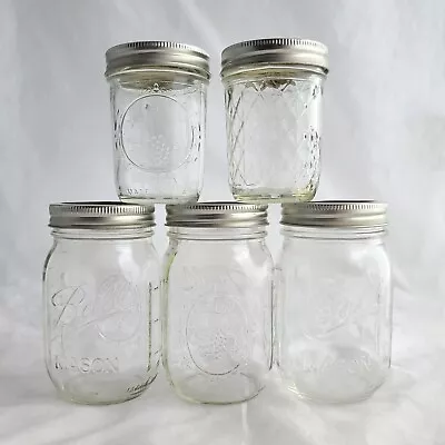 Lot 5 Ball Canning Jars Mason & Quilted Crystal Jelly Clear Glass W/Lids & Bands • $11.99