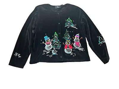 Michael Simon Event Snowman Ugly Christmas Sweater Sequin XL Black - READ • $59.99