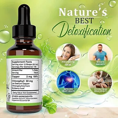 59ml Chlorophyll All-Natural Extract Liquid Drops Water Soluble MintFlavour 1 • £6.71