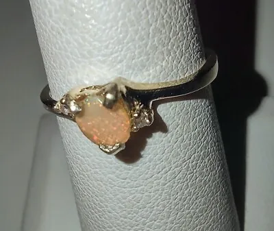 10kt Yellow Gold Genuine Mexican Fire Opal Diamond Ring • £155.65