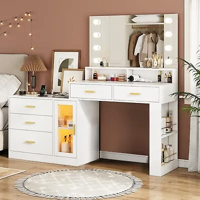 Makeup Vanity Desk With Mirror & Lights Vanity Table With 3 Drawers LED Dresser • $239.97