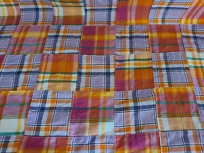 BTY X 45 W Madras Patchwork Fabric Multicolored 100% Cotton Orange Purple Pink • $12.99