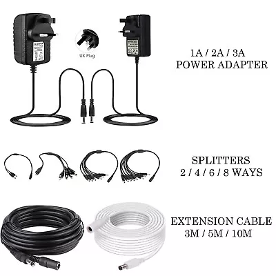 12V 1A 2A Adapter AC/DC UK Power Supply Safety Charger For LED Strip CCTV Camera • £3.10