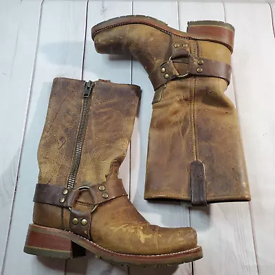 Double H Cowboy Boots Womens 8.5M Brown Leather Harness Distressed Side Zip • $45.49