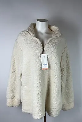 NEW WEATHERPROOF VINTAGE BRAND - Sherpa Faux Fur Ivory Quarter Zip Jacket XXL • $24