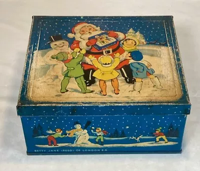 Vintage Christmas Tin Metal Biscuits Cake Kitsch Design Betty Jane London E6 • £24.99