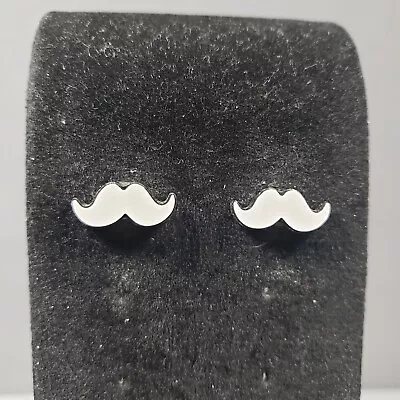 Studded Mustache Earrings White Black 80s 90s Modernist Boho Pierced .5  • $5.99