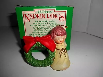 Vtg Jasco Lil Chimers Napkin Ring Yellow Bell Angel With Box Bisque Porcelain • $6.95