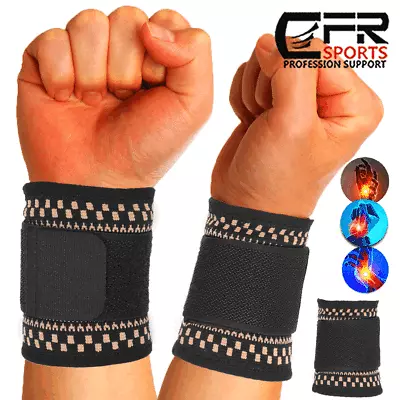 Copper Wrist Wrap Support Brace Compression Sleeve Arthritis Carpal Tunnel Band • $6.99