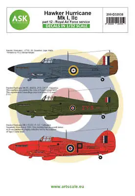 Art Scale 200-D32038 1:32 Hawker Hurricane Mk.I / Mk.IIc Part 12 - Royal Air For • £13.61