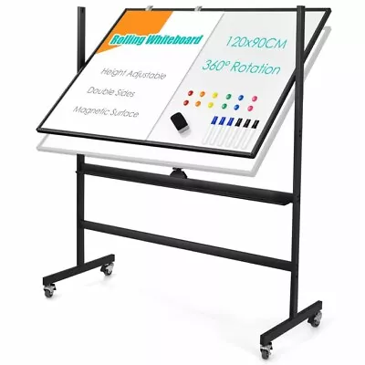 Costway 48 X36  Height Adjust Mobile Magnetic Double-Sided Reversible Whiteboard • $140.24