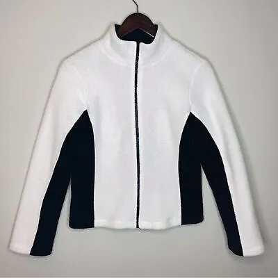Moda International Colorblock Zip Up Sweater Alpine Teddy Vintage White Black S • $15