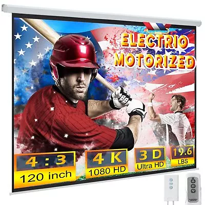 YODOLLA 120inch Motorized Projection Screen 43 4K 3D HD Electric Projector Scre • $217.49