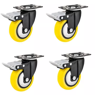 4pcs 4  Heavy Duty Caster Wheels Locking Casters With Brake Swivel Plate Casters • $35.99