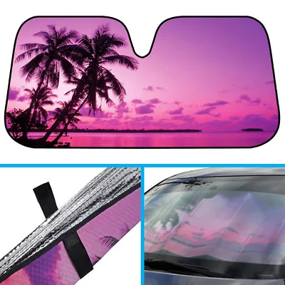 Purple Sunset Palm Island Car Sun Shade For Auto Truck Windshield Reflective • $17.95