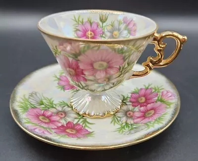 Ucagco Japan October Cosmos Teacup And Saucer Lustreware Iridescent • $18.50