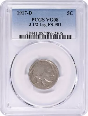 1917-D Buffalo Nickel 3 1/2 Leg FS-901 VG08 PCGS • $279