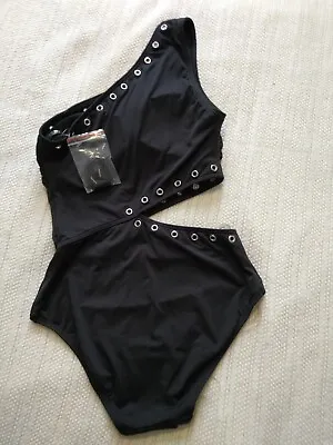 Michael Kors NWT Black One Shoulder One Piece Bondage Cut Women's 8 Swimsuit • $39