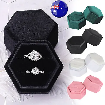 $4.59 • Buy Hexagon Velvet Ring Box With Detachable Lid Wedding Ceremony Double Rings Holder