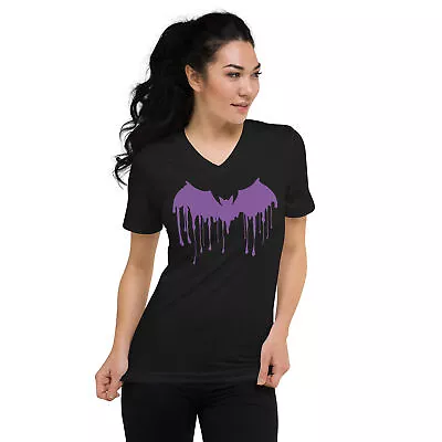 Purple Drip Melting Vampire Bat Unisex Short Sleeve V-Neck T-Shirt • $27.67