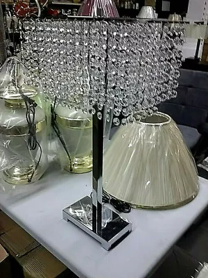 Hollywood Glamorous Style Chrome And Acrylic Crystal-Like Strings Table Lamp • $69.95