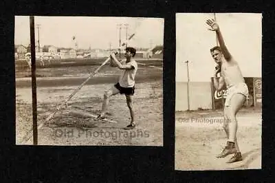 2 Pics Men College Athletes Pole Vault Shot Put Coca Cola Old/vintage Photo-l344 • $7.99