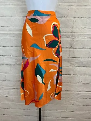 Sigrid Olsen Floral Midi Skirt Womens XS Orange MSRP $60 • $15.99