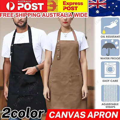 Canvas Apron Washable Butcher Waiter Chef Waterproof Kitchen Cooking Cafe DF • $15.75