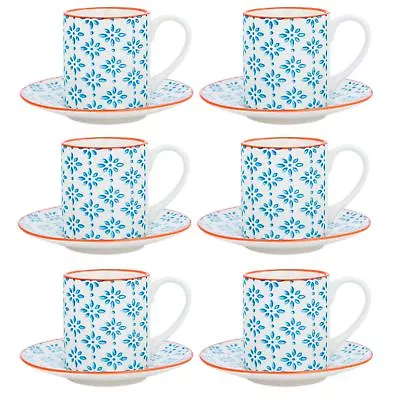 £15.99 • Buy Espresso Cups & Saucers Patterned Coffee Set - Blue / Orange Print X6 - 65ml