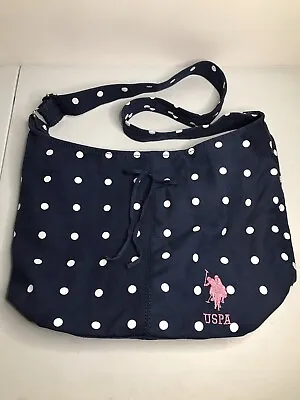 USPA U.S. Polo Assn. Polka Dots Tote Shoulder Bag Purse Navy Blue/White • $21.99