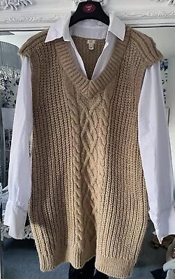 River Island Beige Chunky Cable Knit Jumper Dress With Mock Shirt Large 16-18 • £15