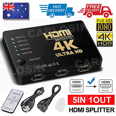 5 Port HDMI Splitter Switch Switcher Hub Box HDTV Ultra HD 4K 60Hz With Remote • $9.95