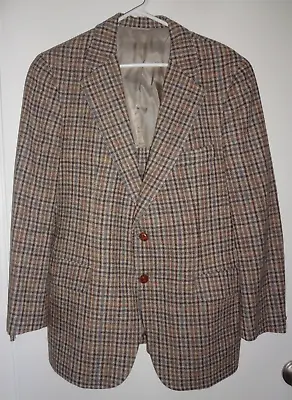 Vtg 70s GRIFFON Mens Checked Wool Sport Coat Blazer Jacket Suede Elbow Patch 38R • $33.99