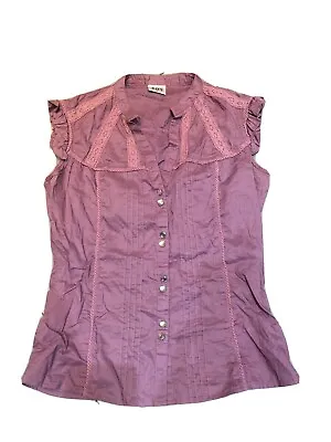 £10.99 • Buy Bay Trading Top Purple Lace 90’s Size 10 Shirt Ribbed Beaded Buttons Frilled