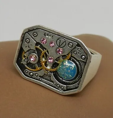 Men's Women's Unisex Size 10 Mechanical Look Steam Punk Gears Jewels Metal Ring • $13.99