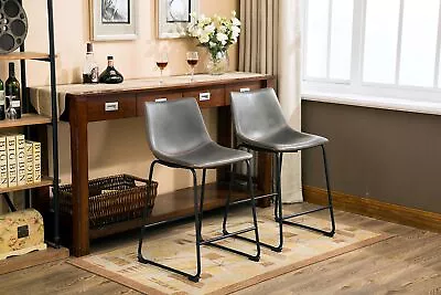 Lotusville Vintage PU Leather Counter Height Stools Antique Gray Set Of 2 • $186.51