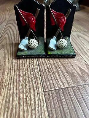 Home Designs Golf Club Ball Tee Putter Flag 2 Bookends Book Ends Set Pair Green • $18.99