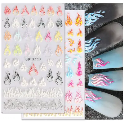 5D Engraved Fire Flame Nail Stickers Decal DIY Decoration French Manicure NH8 • $2.95