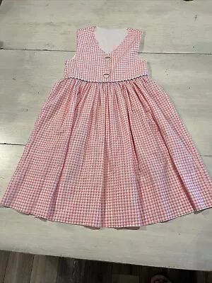 Vintage Judy Lynn Dress Girls 6 Pink White Check Flower Basket Buttons~EASTER • $16.75