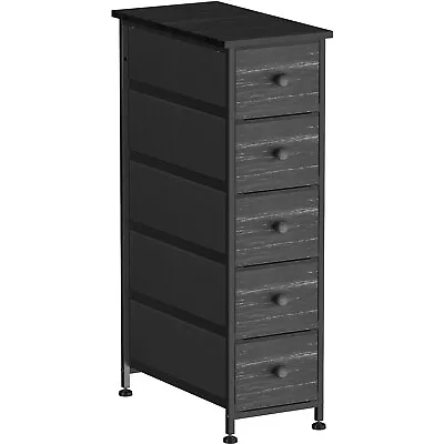 Narrow Black Storage Tower With 5 Removable Fabric Drawers Small Spaces Wood • $69.99
