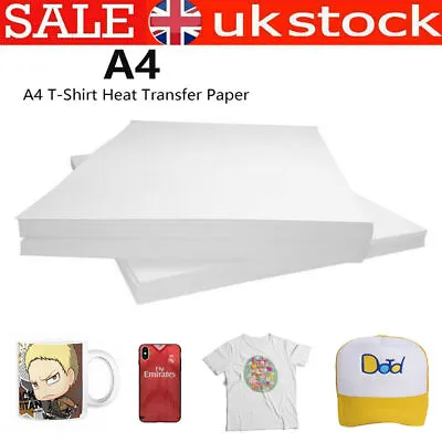 50PCS Heat Transfer Paper T-Shirt Inkjet Iron On Sheet Light Fabric DIY Supplies • £10.55