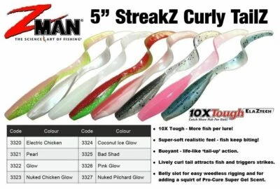 $9.40 • Buy ZMan StreakZ 5  Curly TailZ Soft Plastic Fishing Lure - Choose Colour BRAND NEW 