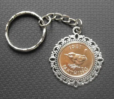 1948 75th Birthday Lucky Farthing Coin Charm Key Ring Gift Present Bag Vintage X • £2.95