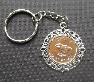 1949 75th Birthday Lucky Farthing Coin Charm Key Ring Gift Present Bag Vintage X • £2.95