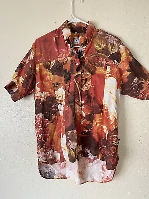 MOSCHINO JEANS Orange Rayon Women's Shirt Blouse W/ Floral Print Size M • $55