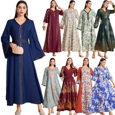 Muslim Long Kaftan Maxi Dress For Women Islamic Dubai Abaya Modest Gown Moroccan • $36.65