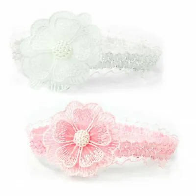 Baby Girl Crochet Flower & Pearl HEADBAND Christening Wedding Party Bridesmaid • £3.25