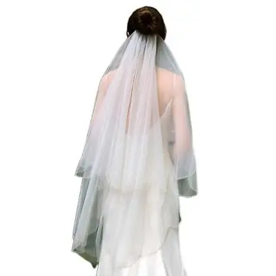 £16.43 • Buy 2 Tier Wedding Veil With Metal Comb Teeth Bridal Veil Cut Edge With Crystal Bead