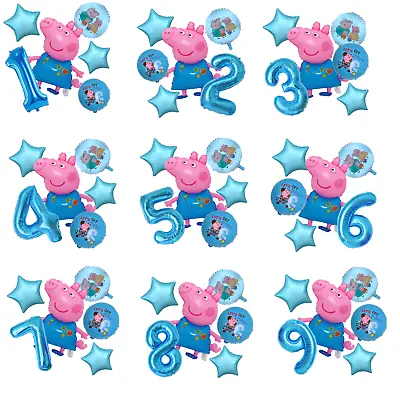 Blue Peppa Pig Foil Balloons Age 0-9 Balloon Kids Birthday Party Decoration • £3.99